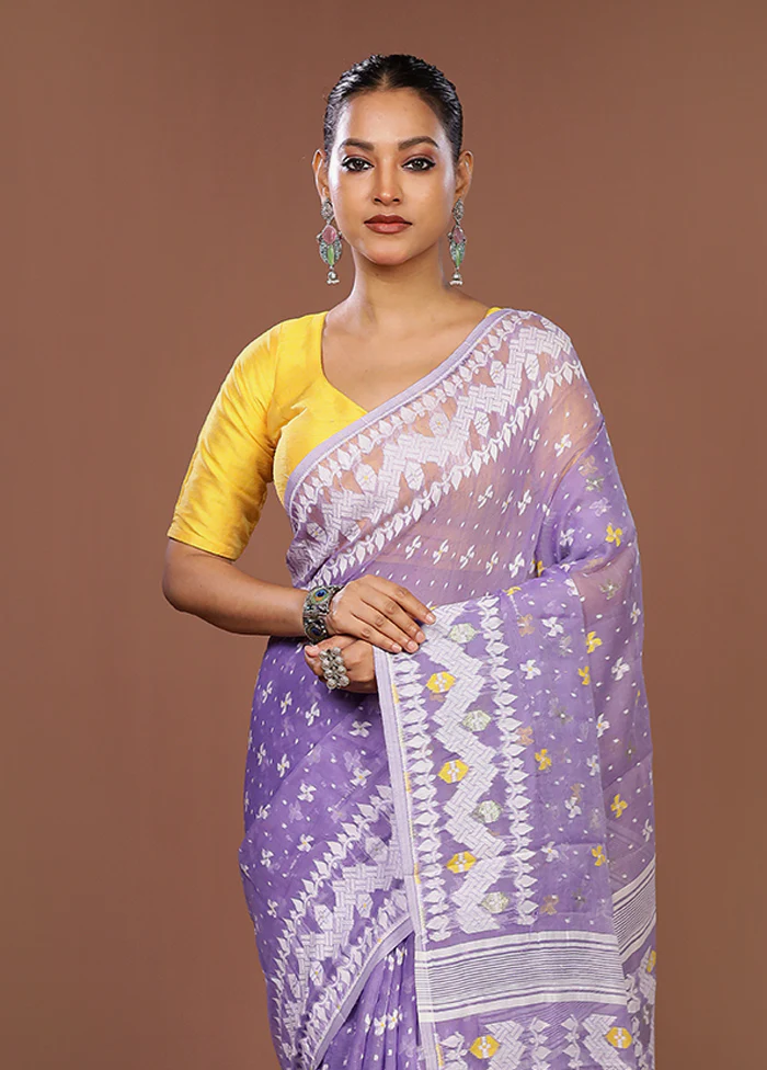 Purple Jamdani Cotton Saree Without Blouse Piece