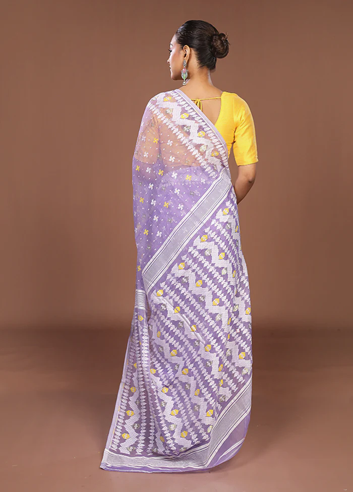 Purple Jamdani Cotton Saree Without Blouse Piece - Image 3