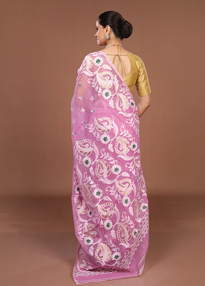 Purple Jamdani Cotton Saree Without Blouse Piece - Image 3