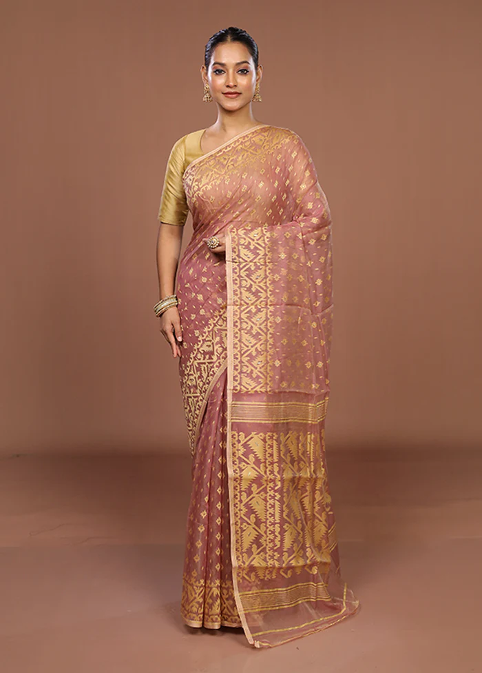 Purple Jamdani Cotton Saree Without Blouse Piece - Image 2