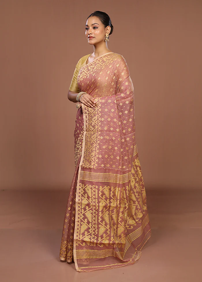 Purple Jamdani Cotton Saree Without Blouse Piece - Image 4