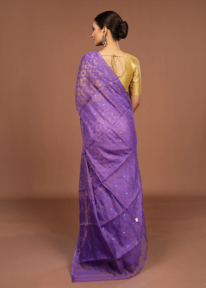 Purple Jamdani Cotton Saree Without Blouse Piece - Image 3