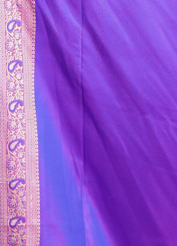 Purple Jamewar Silk Saree With Blouse Piece - Image 5
