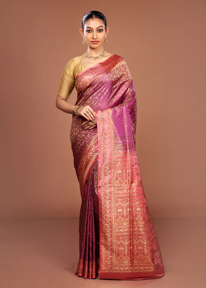 Purple Jamewar Silk Saree With Blouse Piece - Image 2