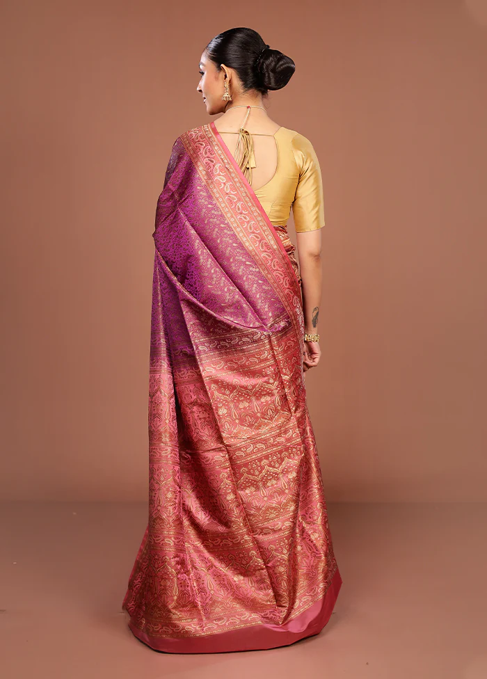 Purple Jamewar Silk Saree With Blouse Piece - Image 3