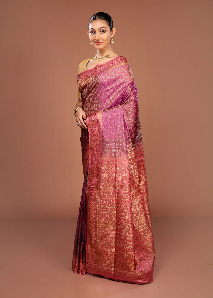 Purple Jamewar Silk Saree With Blouse Piece - Image 4