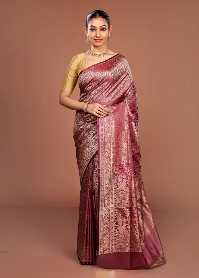 Purple Jamewar Silk Saree With Blouse Piece - Image 2