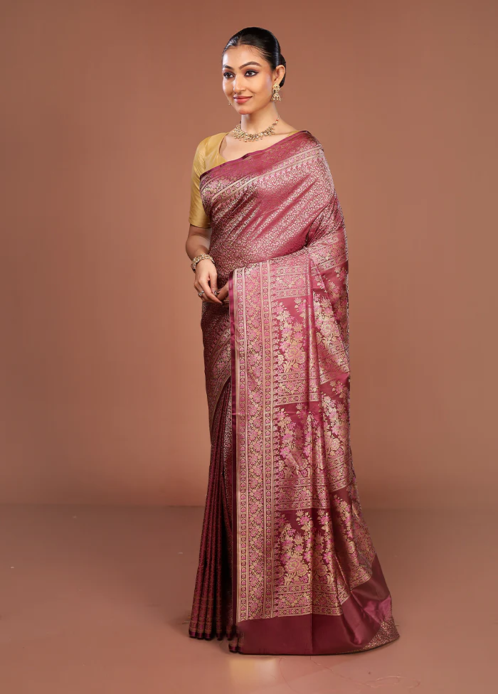 Purple Jamewar Silk Saree With Blouse Piece - Image 4