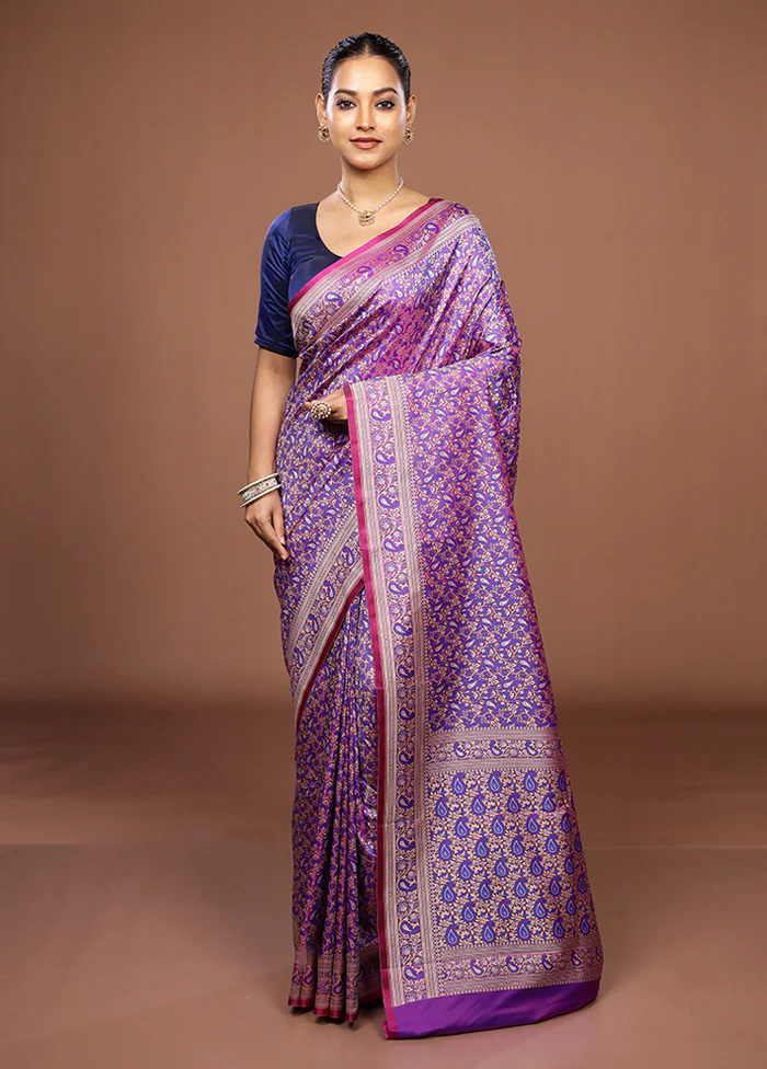 Purple Jamewar Silk Saree With Blouse Piece - Image 2