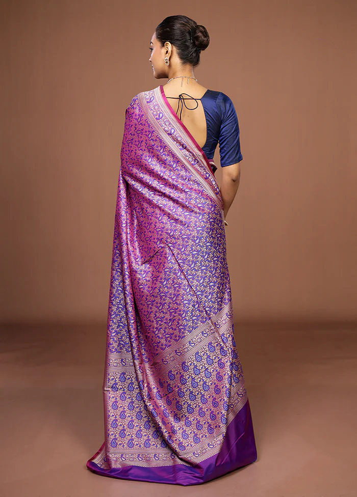 Purple Jamewar Silk Saree With Blouse Piece - Image 3