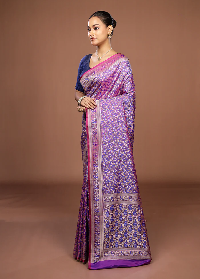 Purple Jamewar Silk Saree With Blouse Piece - Image 4