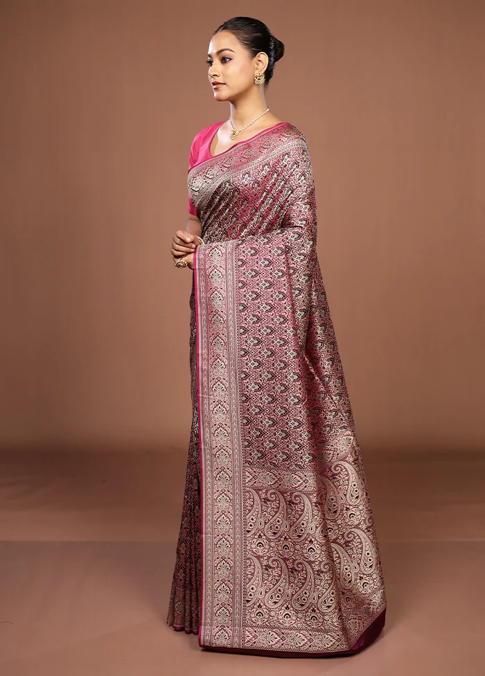 Purple Jamewar Silk Saree With Blouse Piece - Image 4