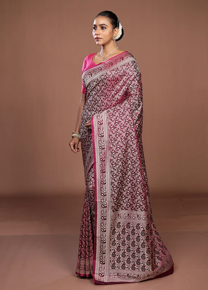 Purple Jamewar Silk Saree With Blouse Piece - Image 4
