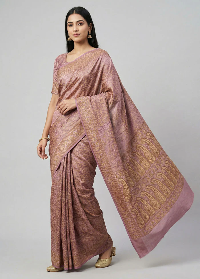 Purple Jamewar Silk Saree With Blouse Piece