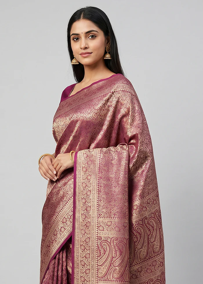 Purple Jamewar Silk Saree With Blouse Piece - Image 2