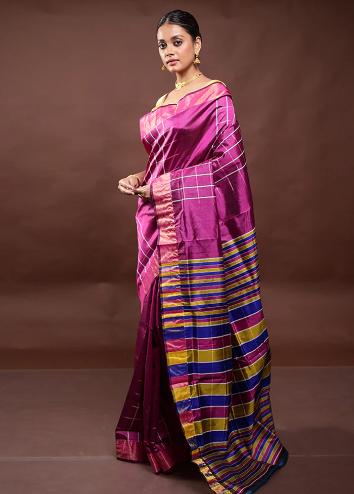 Purple Kalakshetra Silk Saree With Blouse Piece - Image 4
