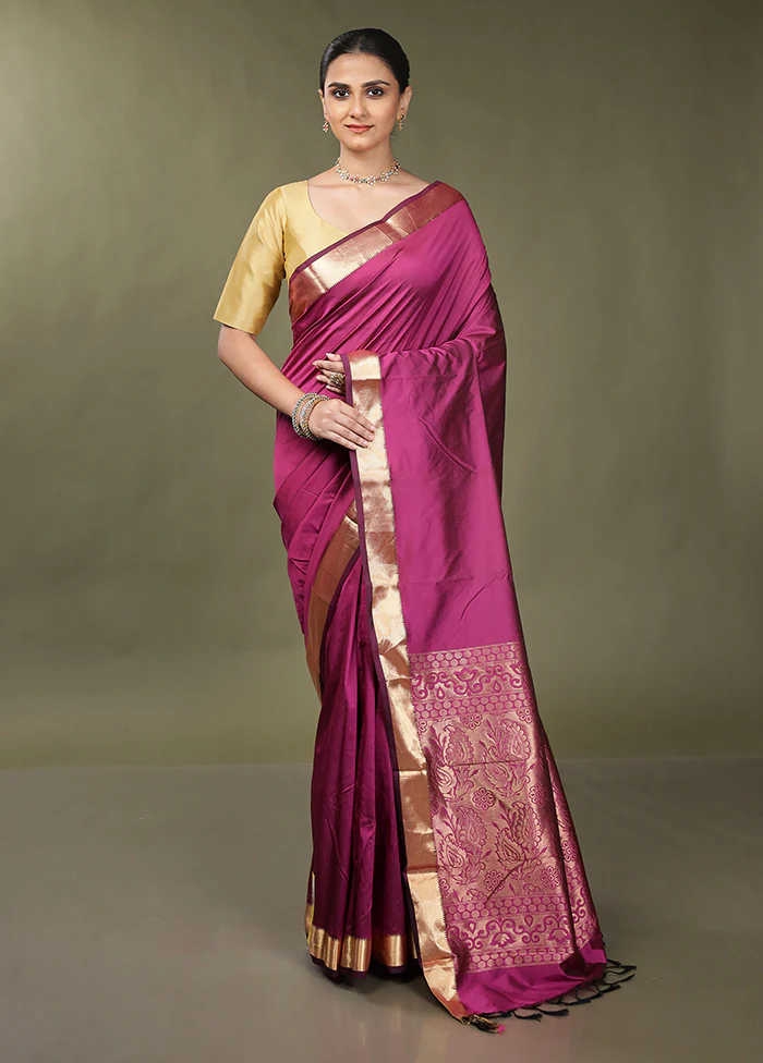 Purple Kanjivaram Silk Saree With Blouse Piece - Image 2
