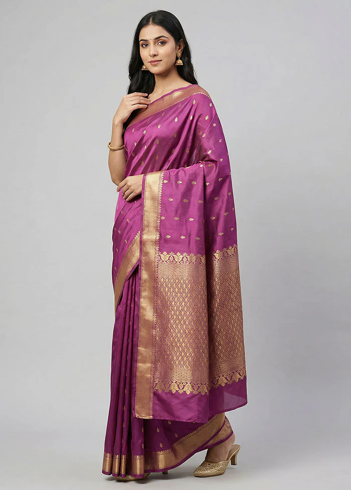 Purple Kanjivaram Silk Saree With Blouse Piece