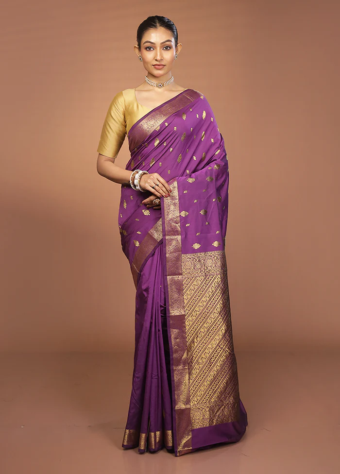 Purple Kanjivaram Silk Saree With Blouse Piece - Image 2