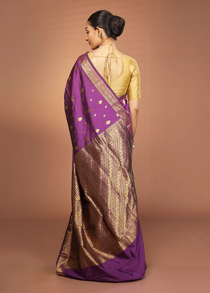 Purple Kanjivaram Silk Saree With Blouse Piece - Image 3