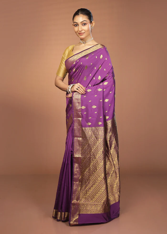 Purple Kanjivaram Silk Saree With Blouse Piece - Image 4