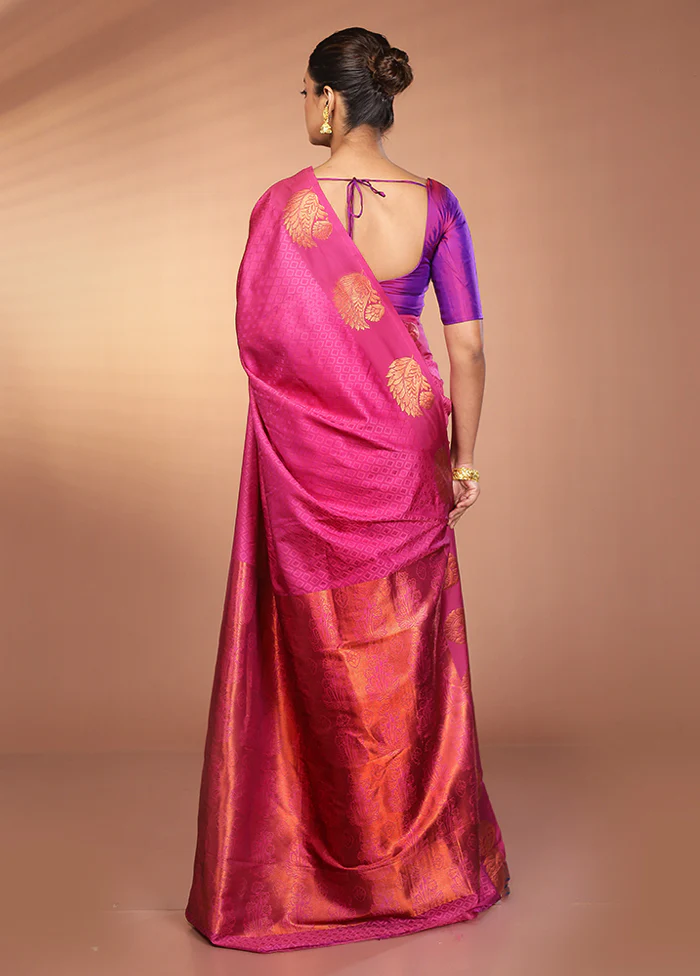 Purple Kanjivaram Silk Saree With Blouse Piece - Image 3