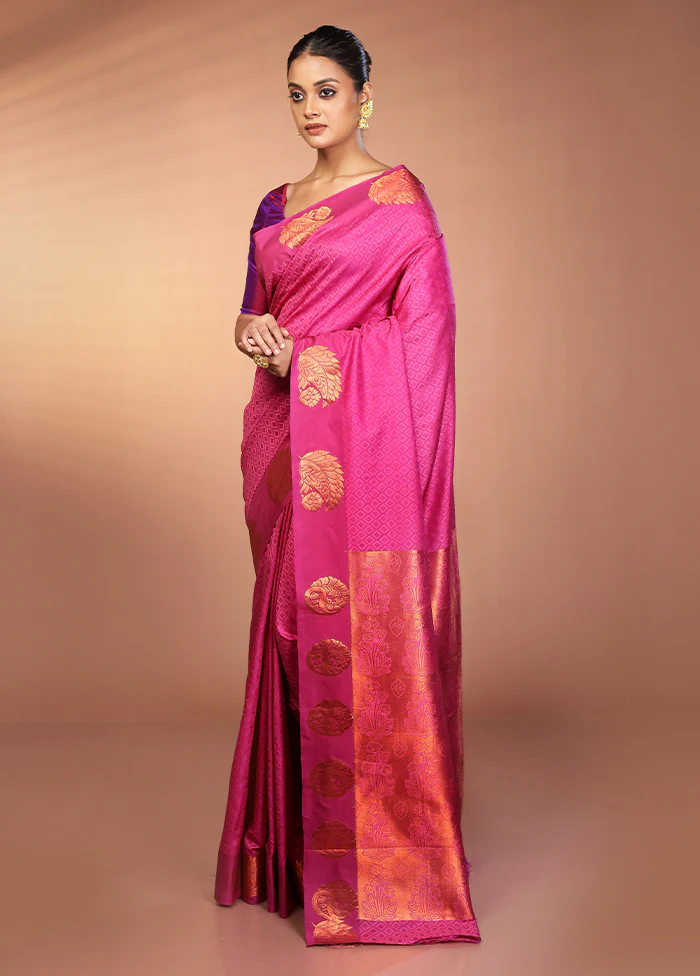 Purple Kanjivaram Silk Saree With Blouse Piece - Image 4