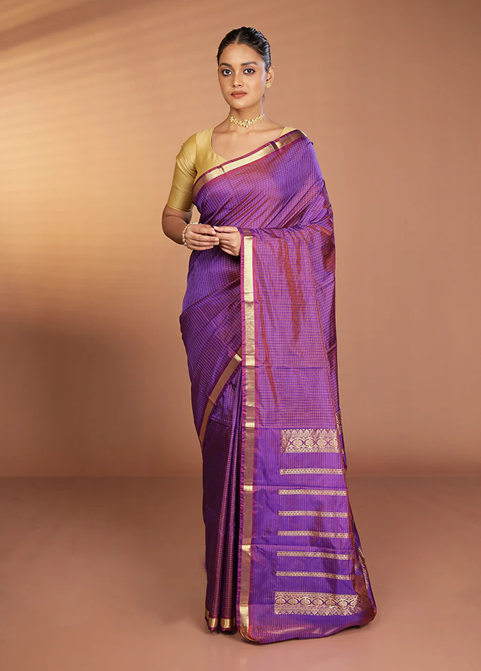 Purple Kanjivaram Silk Saree With Blouse Piece - Image 2