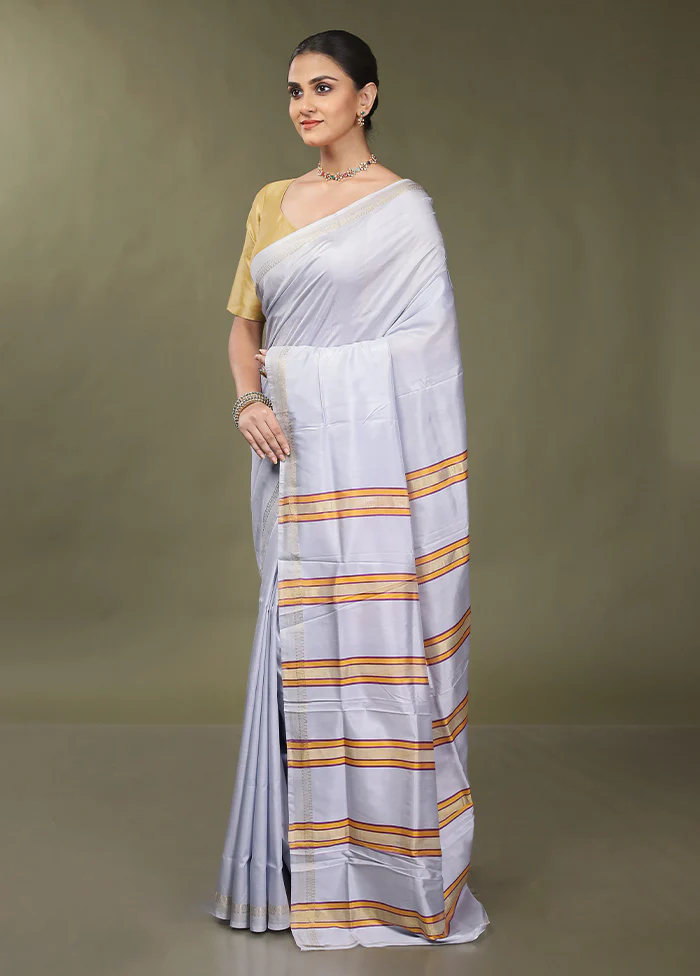 Purple Kalakshetra Silk Saree With Blouse Piece - Image 4