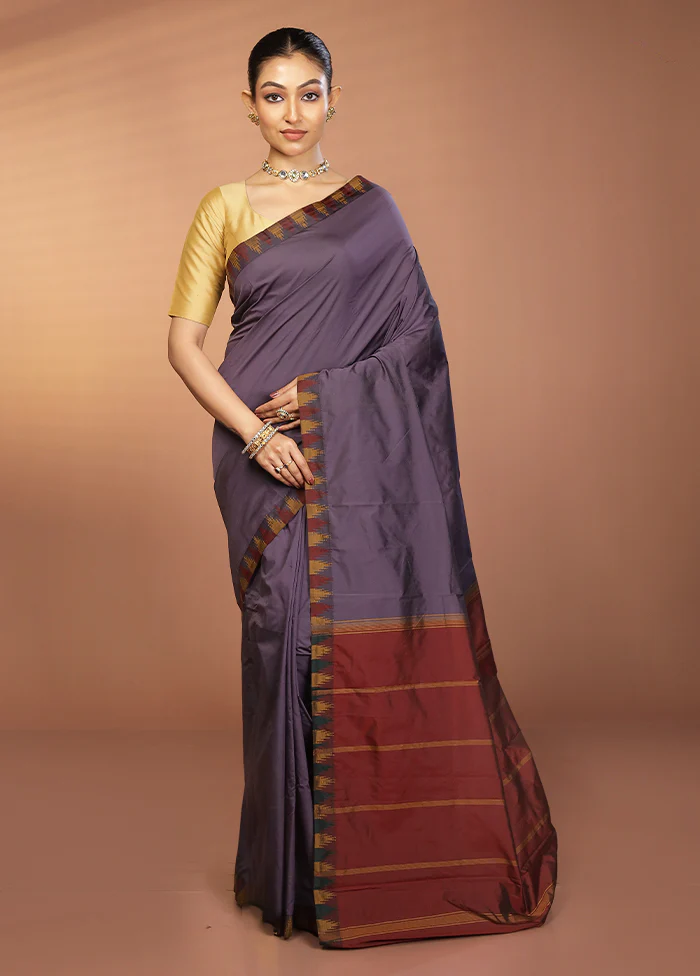 Purple Kanjivaram Silk Saree With Blouse Piece - Image 2