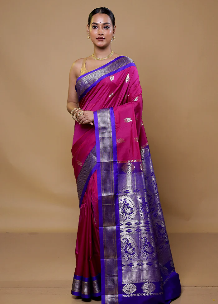 Purple Kanjivaram Silk Saree With Blouse Piece - Image 2