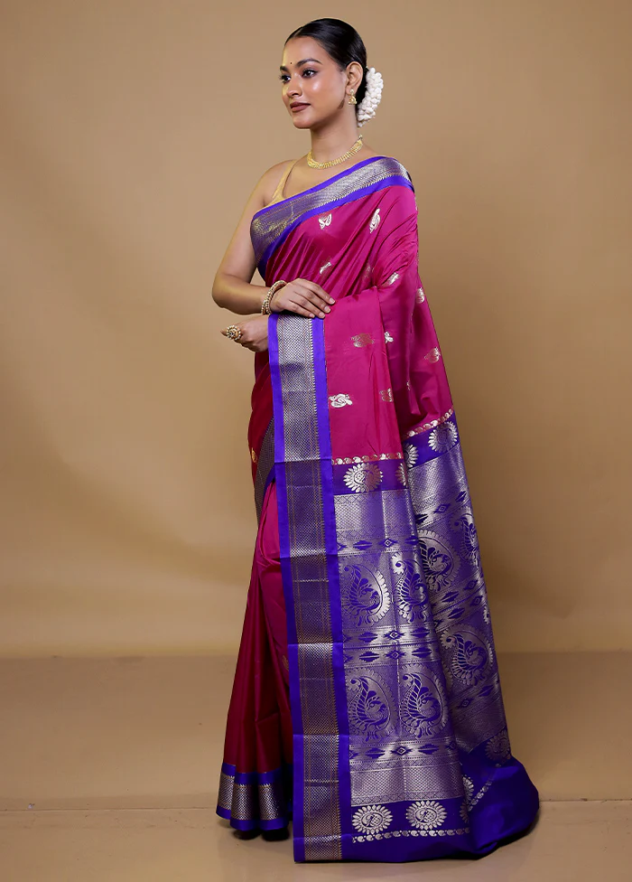 Purple Kanjivaram Silk Saree With Blouse Piece - Image 4