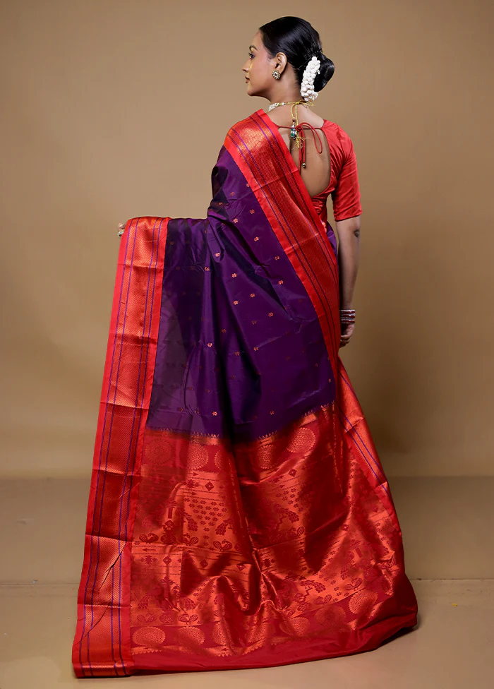 Purple Kanjivaram Silk Saree With Blouse Piece - Image 3