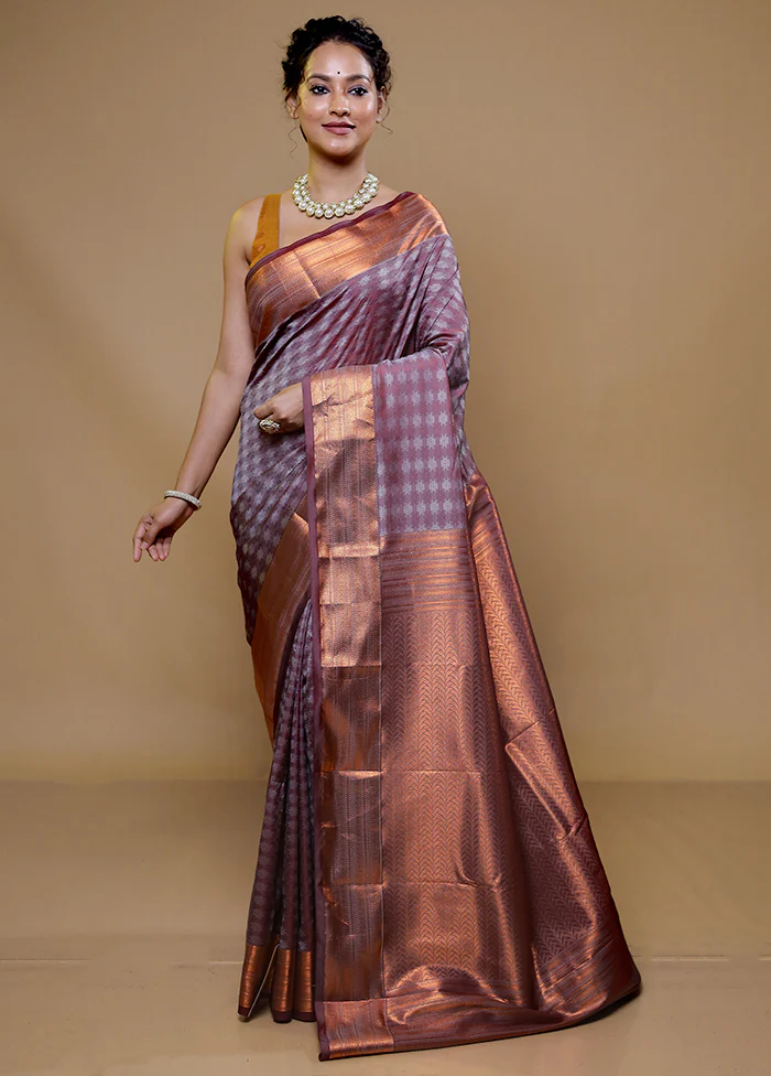 Purple Kanjivaram Silk Saree With Blouse Piece - Image 2