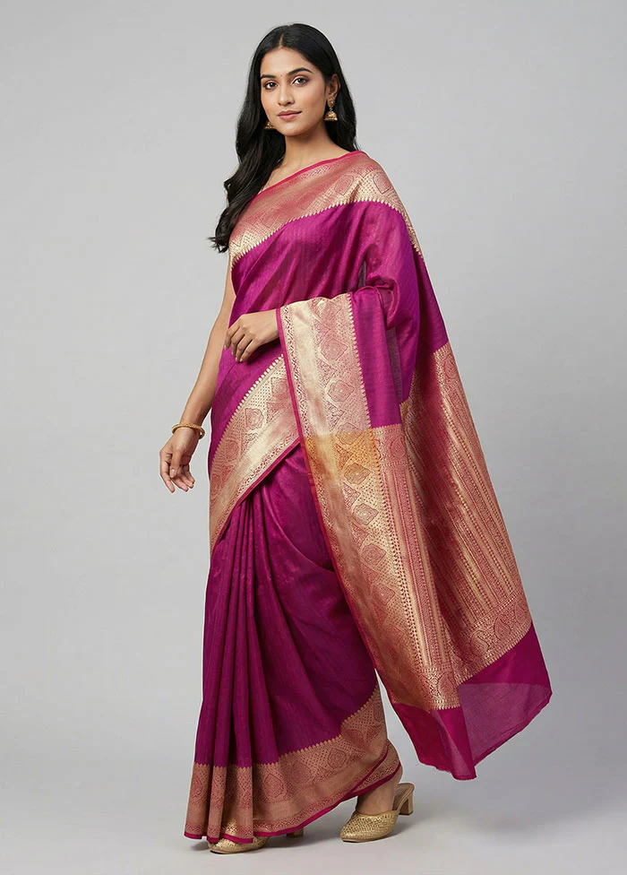 Purple Kanjivaram Silk Saree With Blouse Piece