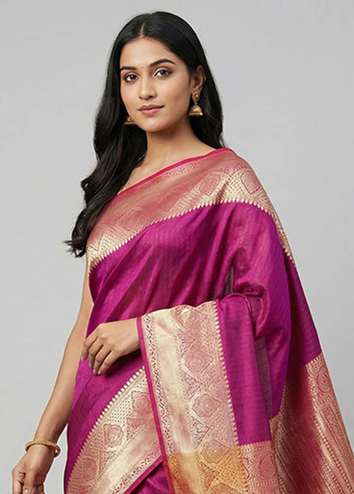 Purple Kanjivaram Silk Saree With Blouse Piece - Image 2