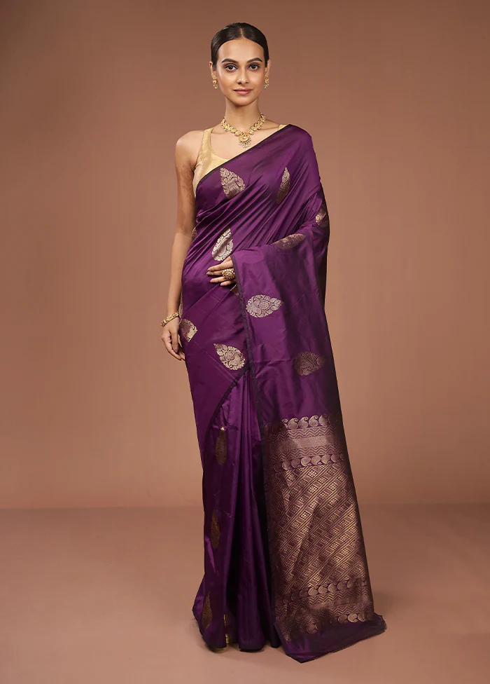 Purple Kanjivaram Silk Saree With Blouse Piece - Image 2