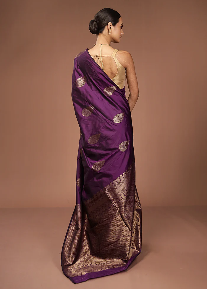 Purple Kanjivaram Silk Saree With Blouse Piece - Image 3