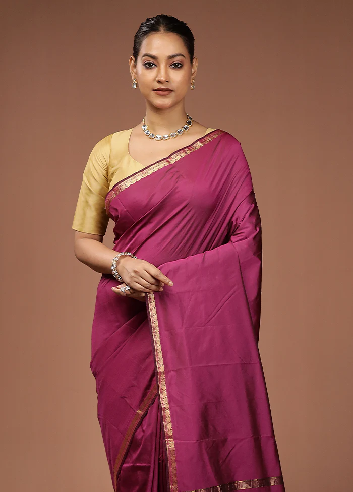 Purple Kanjivaram Silk Saree With Blouse Piece