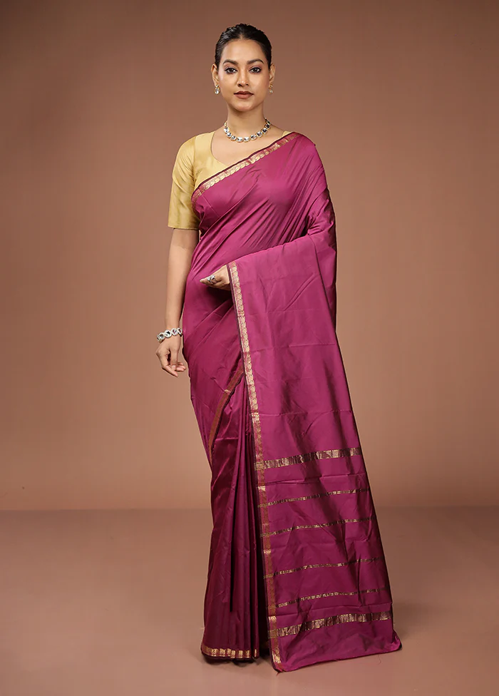 Purple Kanjivaram Silk Saree With Blouse Piece - Image 2