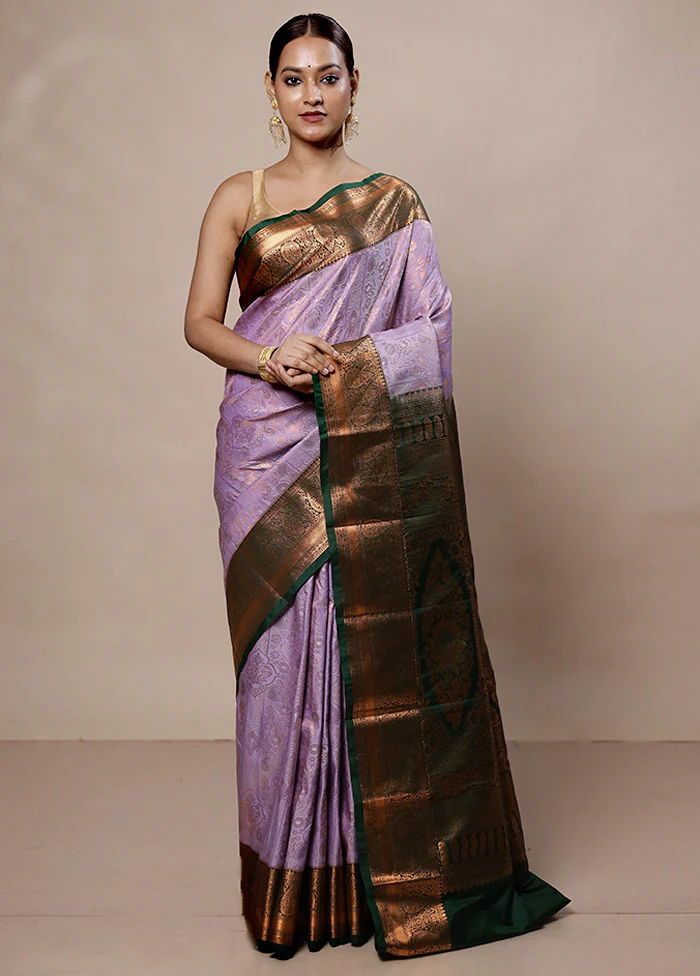 Purple Kanjivaram Silk Saree With Blouse Piece - Image 2