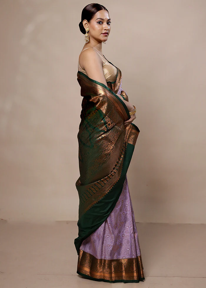 Purple Kanjivaram Silk Saree With Blouse Piece - Image 4