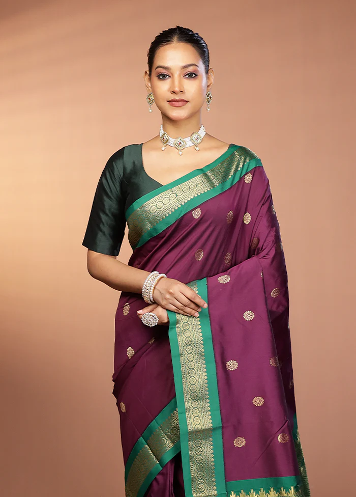 Purple Kanjivaram Silk Saree With Blouse Piece