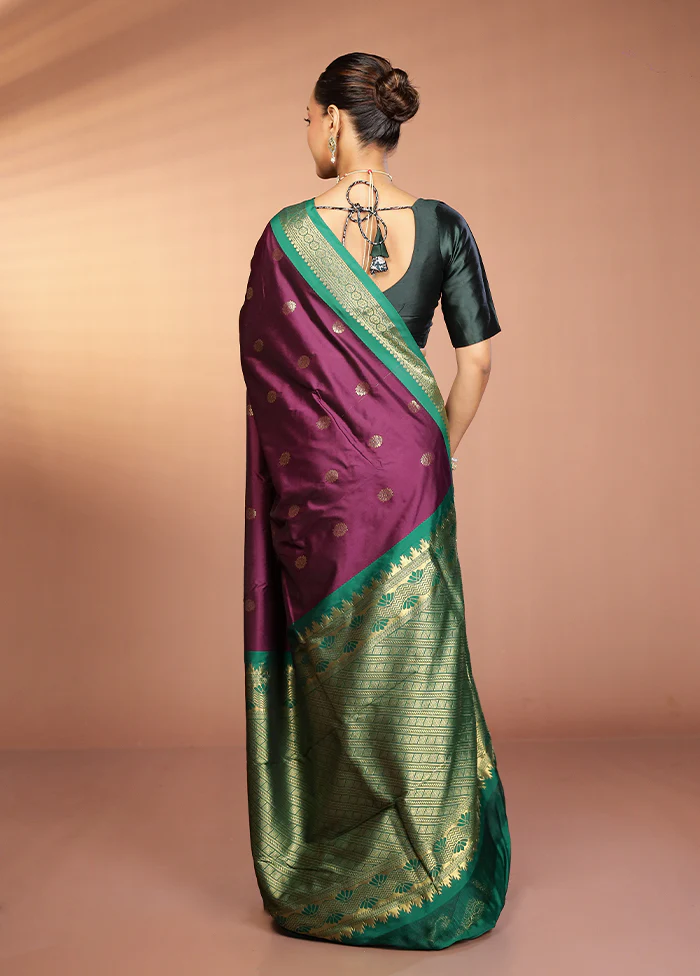 Purple Kanjivaram Silk Saree With Blouse Piece - Image 3