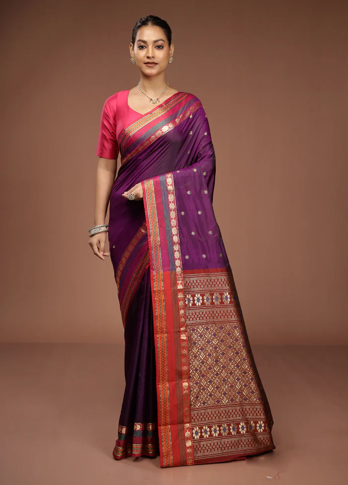 Purple Kanjivaram Silk Saree With Blouse Piece - Image 2