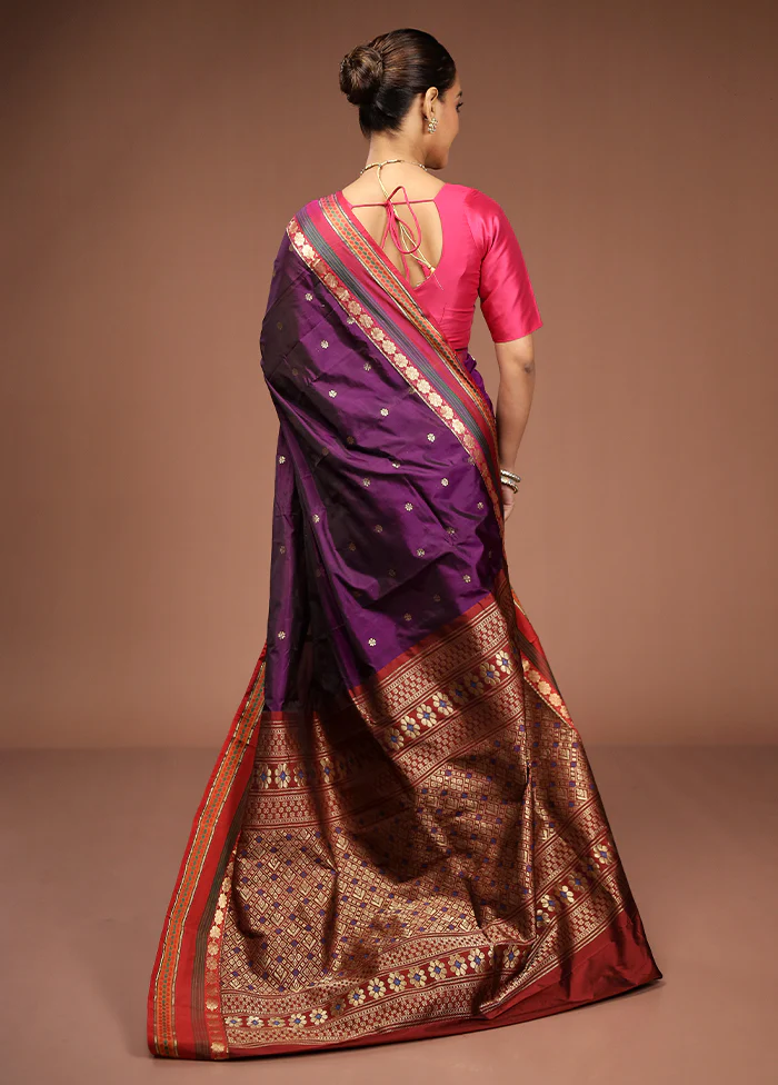Purple Kanjivaram Silk Saree With Blouse Piece - Image 3