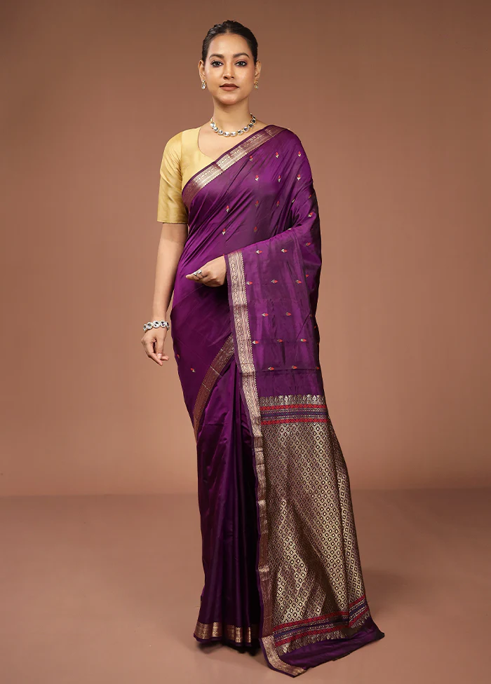 Purple Kanjivaram Silk Saree With Blouse Piece - Image 2