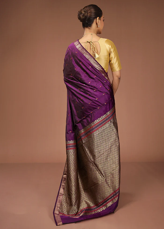 Purple Kanjivaram Silk Saree With Blouse Piece - Image 3
