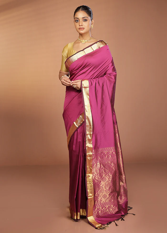 Purple Kanjivaram Silk Saree With Blouse Piece - Image 2