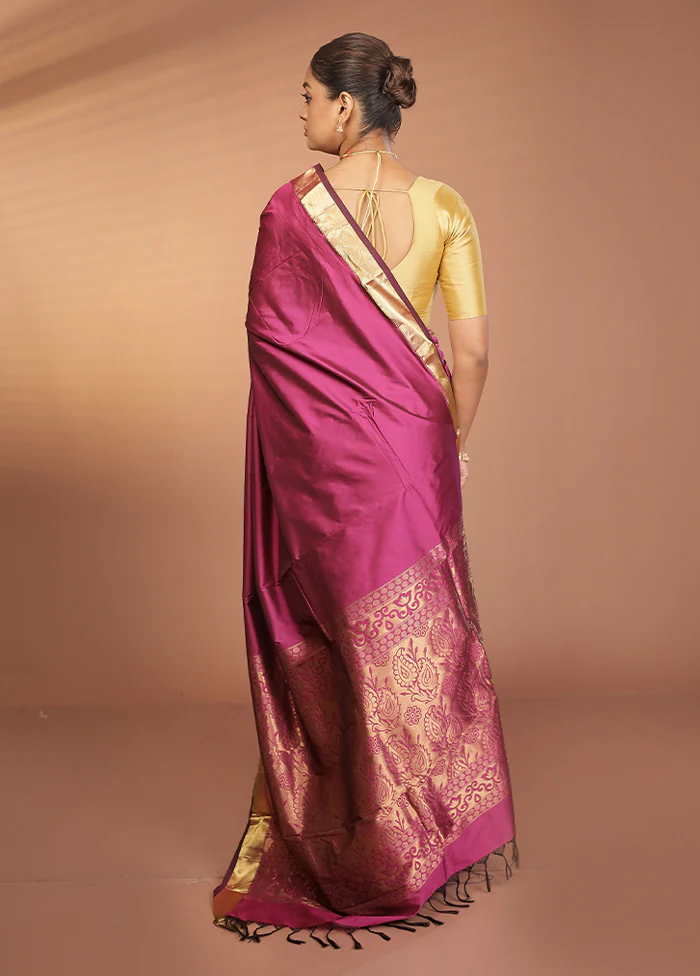 Purple Kanjivaram Silk Saree With Blouse Piece - Image 3